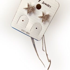 Cute Silvertoned Korean Style Star Design Dangle Drop Fashion Earrings 2.5"